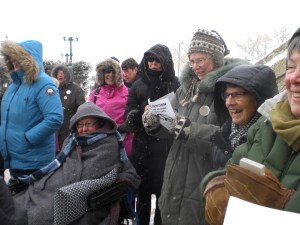 Peace petitioners singing outside the Legislative Building. 